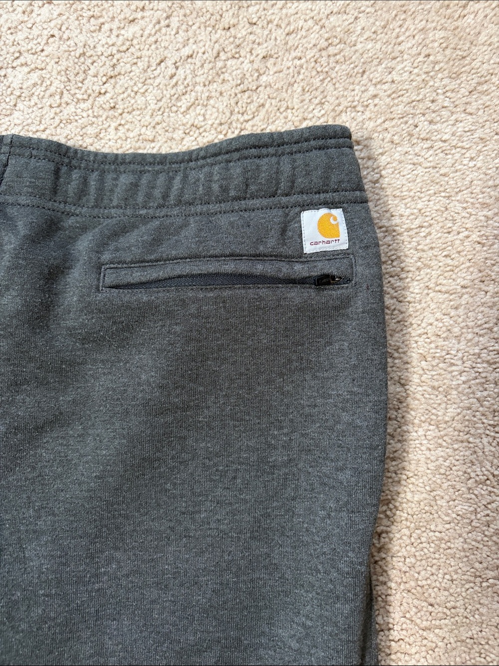 Carhartt Men’s  Relaxed Fit Charcoal Joggers with Neon Yellow Logo Down Leg - Picture 5 of 6